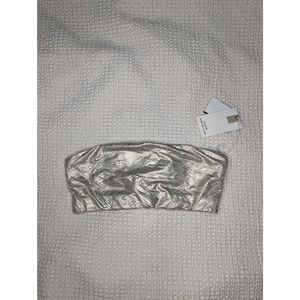 Good American Metallic Snakeskin Bandeau Swim Top